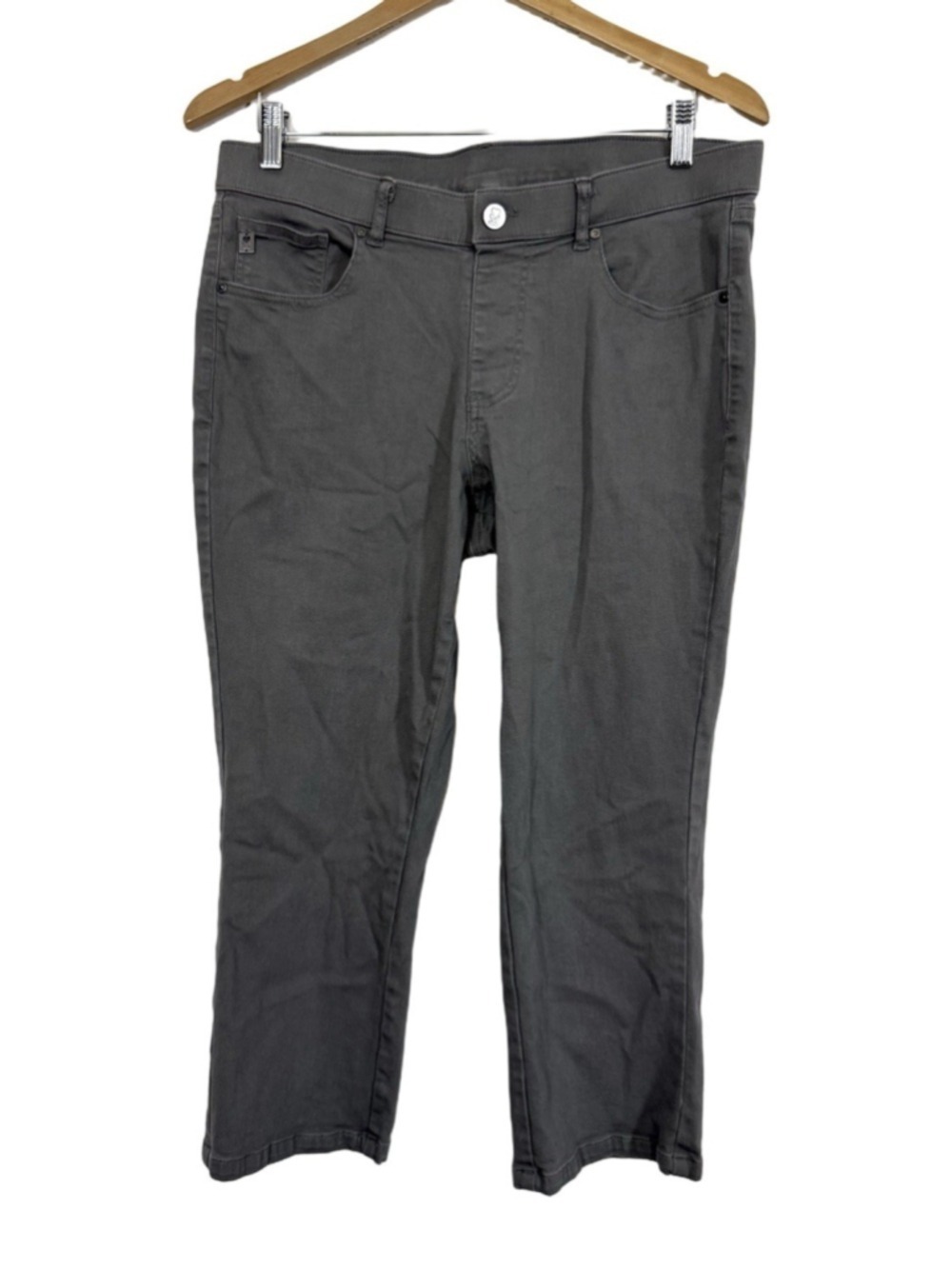 Belle by Kim Gravel Tripleluxe Straight Crop Pull On Pant 14P Black Stretch Boho